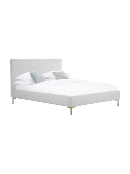 Gestoffeerd bed Peace, Bekleding: polyester (gestructureerd, Frame: massief grenenhout, FSC-g, Poten: gepoedercoat metaal, Geweven stof lichtgrijs, 140 x 200 cm