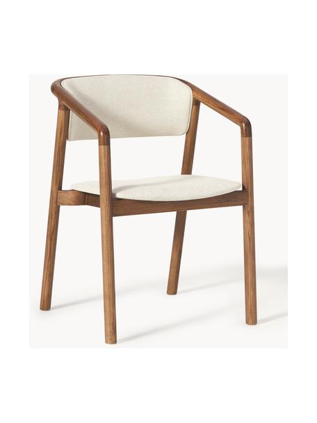 Silla tapizada con reposabrazos Gali, Tapizado: 100% poliéster Alta resis, Estructura: madera de fresno, contrac, Blanco crema, madera de fresno oscura, An 56 x F 55 cm