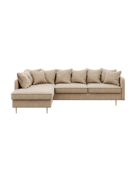 Divano angolare 4 posti in tessuto Esme, Rivestimento: 100% poliestere Con 100.0, Struttura: legno duro, legno morbido, Piedini: metallo rivestito, Tessuto beige, ottonato, Larg. 255 x Prof. 165 cm, chaise-longue a sinistra