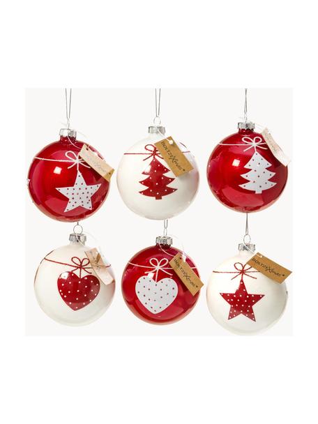 Set de bolas de Navidad Gerdi, Ø 8 cm, 6 uds., Rojo, blanco, Ø 8 x Al 9 cm