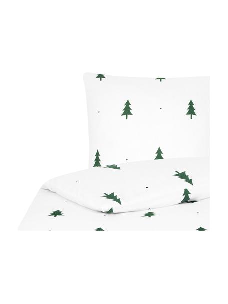 Flanelová posteľná bielizeň s jedličkami X-mas Tree, Biela, zelená, 155 x 220 cm + 1 vankúš 80 x 80 cm