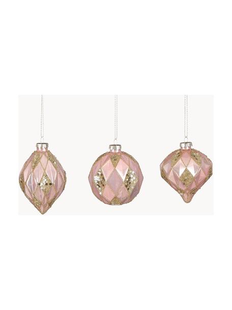 Adornos para colgar Theresia Ø 8 cm, 12 uds., Vidrio, Dorado, rosa, Ø 8 cm