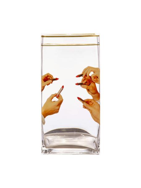 Design glazen vaas Lipsticks, H 30 cm, Vaas: glas, Rand: goudkleurig, Lipsticks, B 15 x H 30 cm