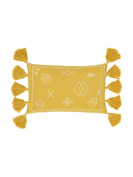 Funda de cojín bordada Huata, Algodón, Amarillo, beige, An 30 x L 50 cm