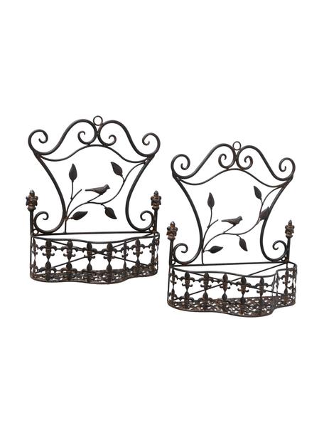 Set de maceteros de pared Avis, 2 uds., Metal, Marrón oscuro con efecto envejecido, Set de diferentes tamaños