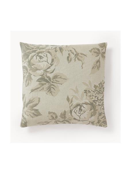 Housse de coussin 50x50 coton motif jacquard Breight, 100 % coton, Vert, beige, larg. 50 x long. 50 cm