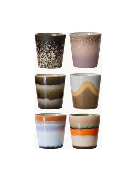 Handbemalte Keramik-Becher 70's mit reaktiver Glasur, 6er-Set, Keramik, Bunt, Ø 8 x H 8 cm, 180 ml