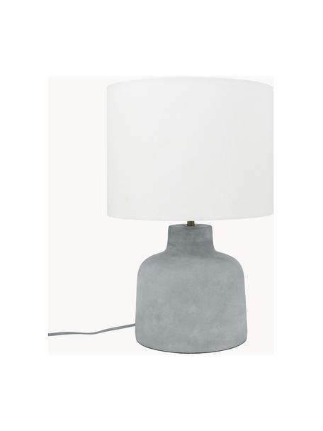 Lámpara de mesa artesanal de cemento Ike, Pantalla: 100% lino, Gris cemento, blanco, Ø 30 x Al 45 cm