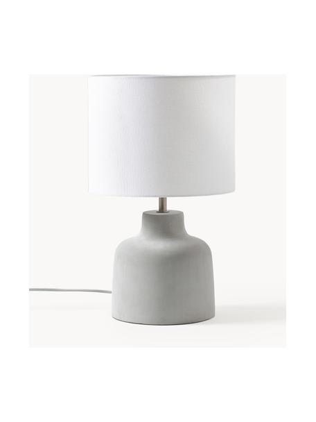 Lampada da tavolo fatta a mano con base in cemento Ike, Paralume: 100% lino, Cemento, bianco, Ø 30 x Alt. 45 cm