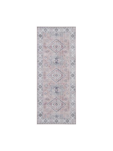 Tapis de couloir dans le style vintage Gratia, 100 % polyester, Vieux rose, gris, larg. 80 x long. 200 cm