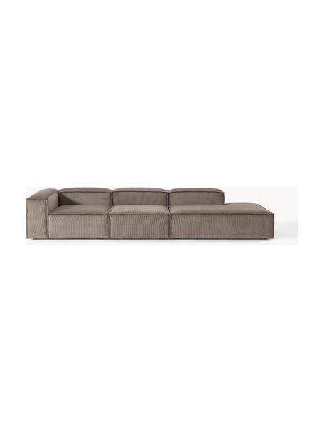 Méridienne modulable XL en velours côtelé Lennon, Velours côtelé taupe, larg. 357 x prof. 119 cm, accoudoir à droite