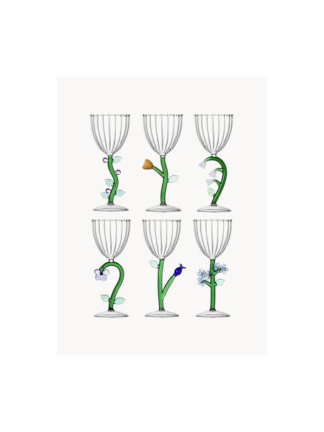 Komplet ręcznie wykonanych kieliszków Botanica, 6 elem., Szkło borokrzemowe, Transparentny, zielony, Ø 9 x W 20 cm, 280 ml