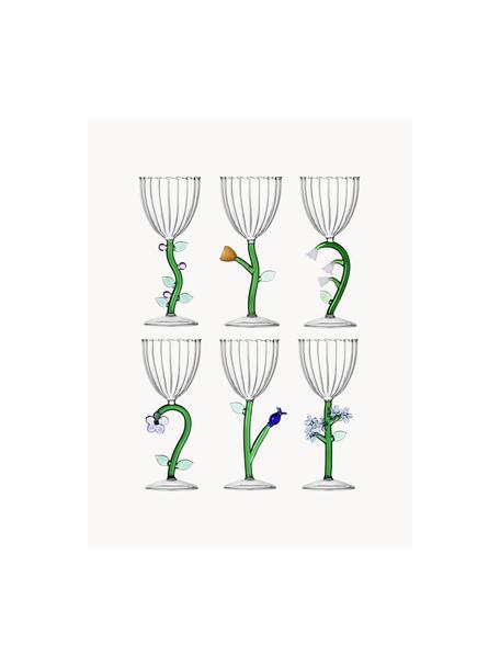 Set 6 bicchieri vino fatti a mano Botanica, Vetro borosilicato, Trasparente, verde, Ø 9 x Alt. 20 cm, 280 ml