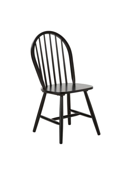 Drevená stolička vo Windsor štýle Megan, 2 ks, Lakované kaučukovníkové drevo, Čierna, Š 46 x H 51 cm