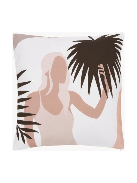 Kissenhülle Malena mit sommerlichem Motiv aus Bio-Baumwolle, 100% Bio-Baumwolle, GOTS-zertifiziert, Apricot, Weiß, Dunkelbraun, B 45 x L 45 cm