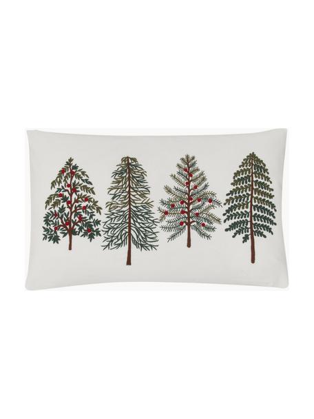 Povlak na polštář s motivem stromů Finn, 100% bavlna, Tmavě zelená, krémově bílá, červená, Š 30 cm, D 50 cm