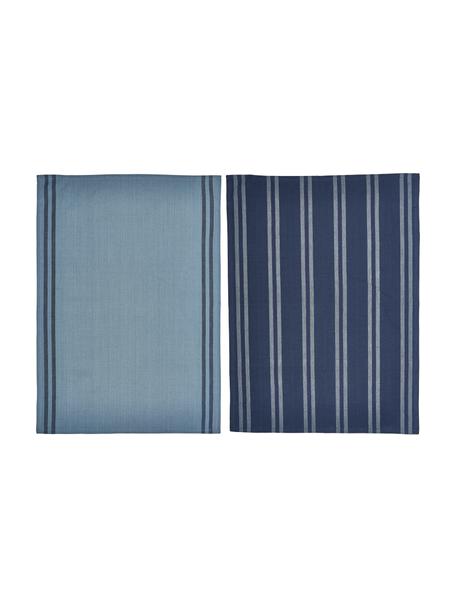 Gestreifte Baumwoll-Geschirrtücher Soft Tools, 2er-Set, 100 % Baumwolle, Blautöne, B 50 x L 70 cm