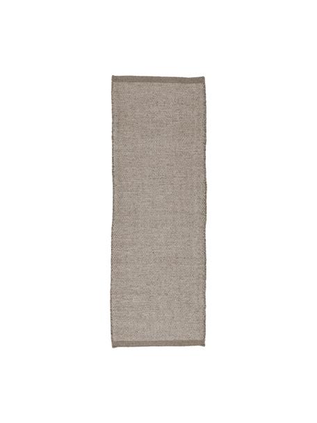 Passatoia in lana screziata in tonalità grigie tessuta a mano Asko, Retro: cotone Nel caso dei tappe, Grigio chiaro, grigio, Larg. 80 x Lung. 250 cm