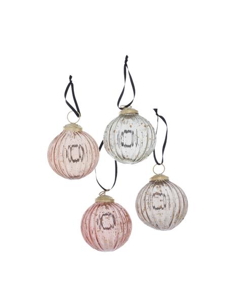 Boules de Noël Sprinkle, 8 élém., Verre, laqué, Transparent, rose, Ø 8 x haut. 8 cm