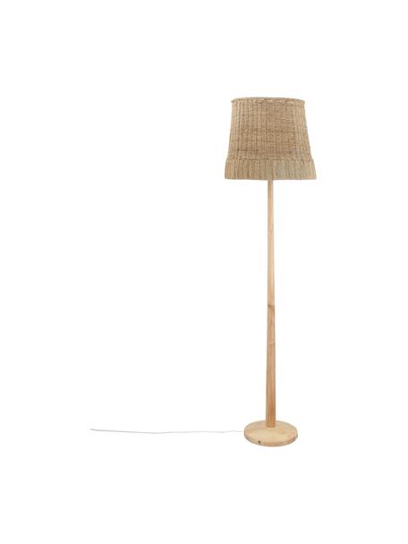Lámpara de pie de madera Ratto, estilo boho, Pantalla: ratán, Cable: cubierto en tela, Ratán, madera, Ø 40 x Al 160 cm