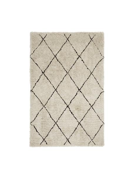 Flauschiger Hochflor-Teppich Naima, handgetuftet, Flor: 100% Polyester, Beige, Schwarz, B 80 x L 150 cm (Größe XS)