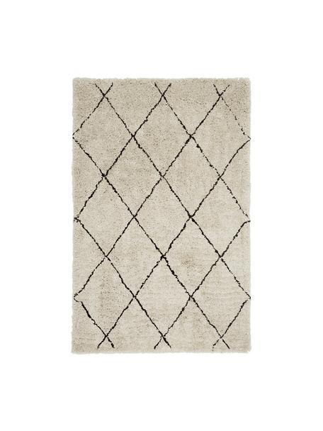 Flauschiger Hochflor-Teppich Naima, handgetuftet, Flor: 100% Polyester, Beige, Schwarz, B 80 x L 150 cm (Größe XS)