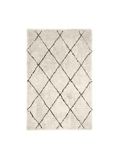 Flauschiger Hochflor-Teppich Naima, handgetuftet, Flor: 100% Polyester, Beige, Schwarz, B 80 x L 150 cm (Grösse XS)