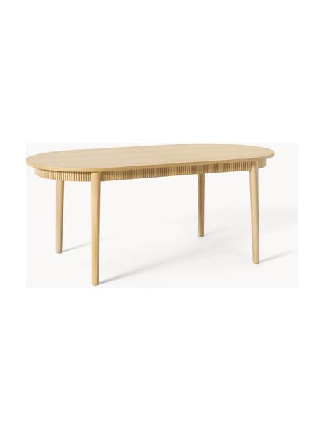 Uitschuifbare eettafel Calary, Tafelblad: spaanplaat, berkenmultipl, Poten: eikenhout, Licht hout, B 180/230 x D 92 cm