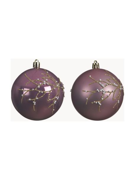Bruchfeste Weihnachtskugeln Violetta, 4er-Set, Lila, Goldfarben, Ø 8 cm