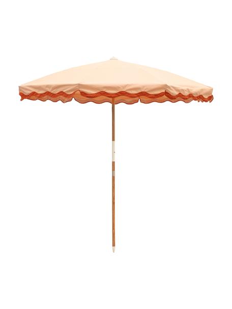 Parasol ogrodowy Amalfi, Stelaż: drewno naturalne, Pomarańczowy, Ø 230 x W 220 cm