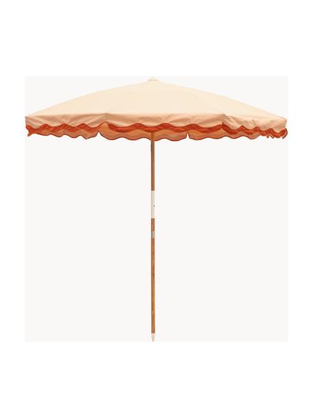 Parasol ogrodowy Amalfi, Stelaż: drewno naturalne, Brzoskwiniowy, czerwony, Ø 230 x W 220 cm