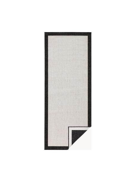 Passatoia reversibile da interno-esterno Panama, Nero, color crema, Larg. 80 x Lung. 250 cm
