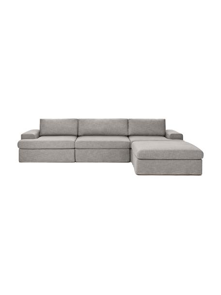 Sofá modular con reposapiés Russell (4 plazas), Funda: 100% algodón Alta resiste, Tapizado: relleno de espuma, Estructura: madera contrachapada de p, Patas: plástico, Tejido gris, An 309 x Al 77 cm