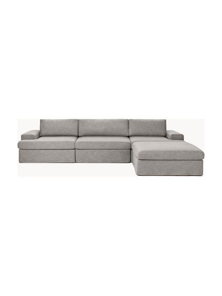 Modulaire bank Russell (4-zits) met poef, met afneembaar hoezen, Bekleding: 100% katoen Met 50.000 sc, Frame: massief grenenhout FSC-ge, Poten: kunststof, Geweven stof grijs, B 309 x D 206 cm