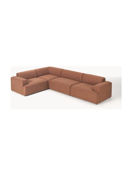 Grote hoekbank Melva (4-zits), Bekleding: 100% polyester Met 115.00, Frame: massief grenen- en sparre, Poten: kunststof, Geweven stof nougat, B 339 x D 220 cm, hoekdeel links