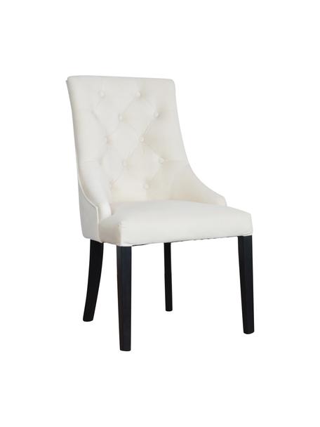 Sedia imbottita in velluto crema Madam, Rivestimento: velluto (100% poliestere), Velluto bianco crema, legno laccato nero, Larg. 56 x Prof. 64 cm