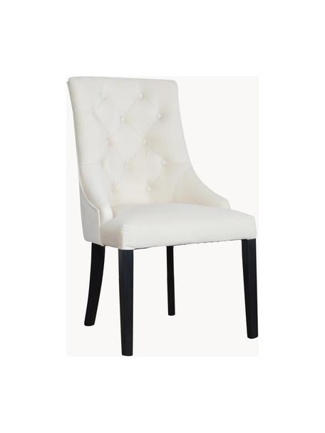 Stolička so zamatovým čalúnením Madam Chesterfield, Zamatová krémovobiela, drevo čierne lakované, Š 56 x H 64 cm