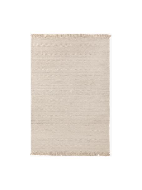 Tapis en laine tissé à la main avec franges Lars, 60 % laine, 20 % coton, 20 % polyester

Les tapis en laine peuvent perdre des fibres lors des premières semaines et des peluches peuvent se former, ce phénomène est naturel et diminue à mesure de votre usage et du temps, Beige clair, larg. 120 x long. 170 cm (taille S)