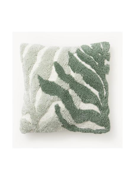 Funda de cojín de algodón con tejido capitoné Sela, 100% algodón, Verde, blanco crema, An 45 x L 45 cm