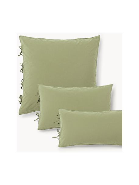 Taie d'oreiller en percale de coton délavé Leonie, Vert olive, larg. 50 x long. 70 cm