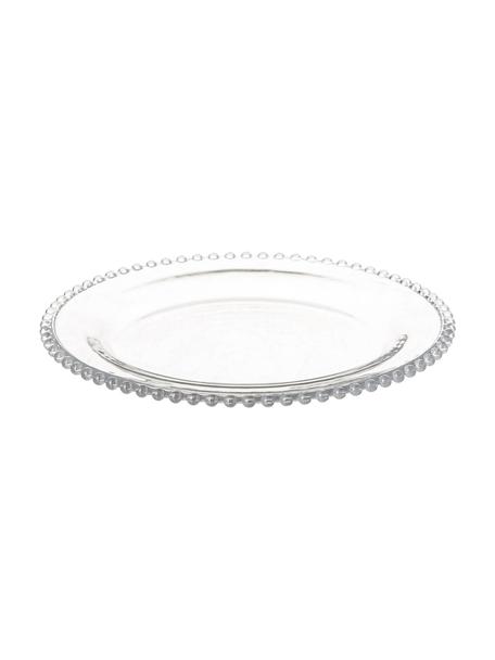 Piattino da dessert in vetro decorato Perles 2 pz, Vetro, Trasparente, Ø 21 cm