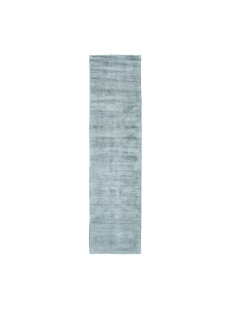 Passatoia in viscosa blu ghiaccio taftata a mano Jane, Retro: 100% cotone, Blu ghiaccio, Larg. 80 x Lung. 300 cm