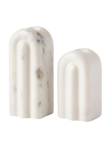 Lot de bougeoirs en marbre Malie, 2 élém., Marbre, Blanc, marbré, Lot de différentes tailles