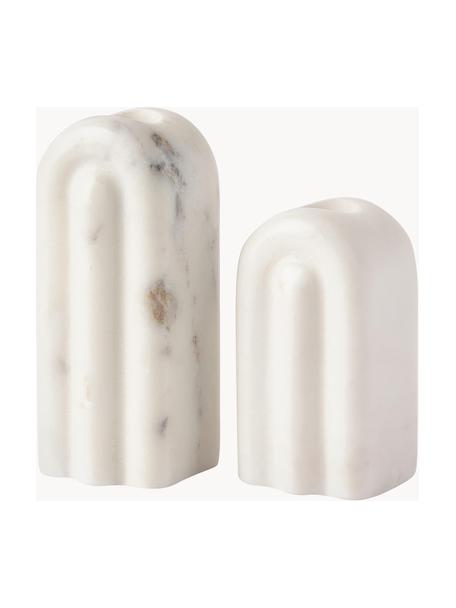 Lot de bougeoirs en marbre Malie, 2 élém., Marbre, Blanc, marbré, Lot de différentes tailles