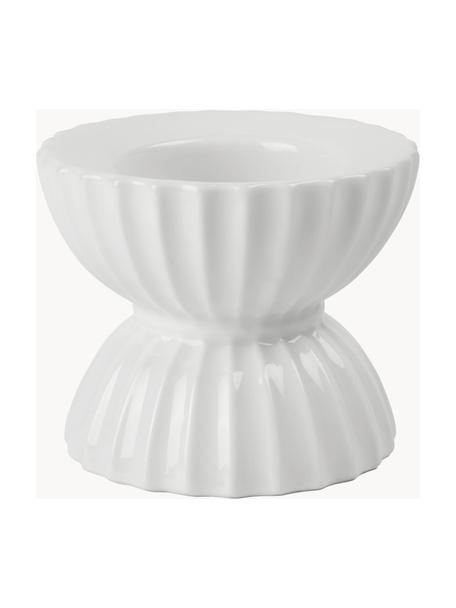 Portavelas de porcelana con relieves Tura, Porcelana, Blanco, Ø 8 x Al 7 cm