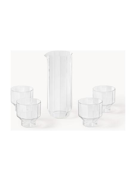 Mundgeblasene Wasserkaraffe mit Gläsern Angoli, 5er-Set, Borosillkatglas, Transparent, Set mit verschiedenen Grössen