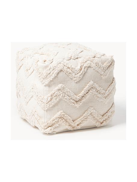 Pouf Akesha mit getuftetem Zickzack-Muster, Hülle: 100 % Baumwolle, Webstoff Weiß, B 50 x L 50 cm
