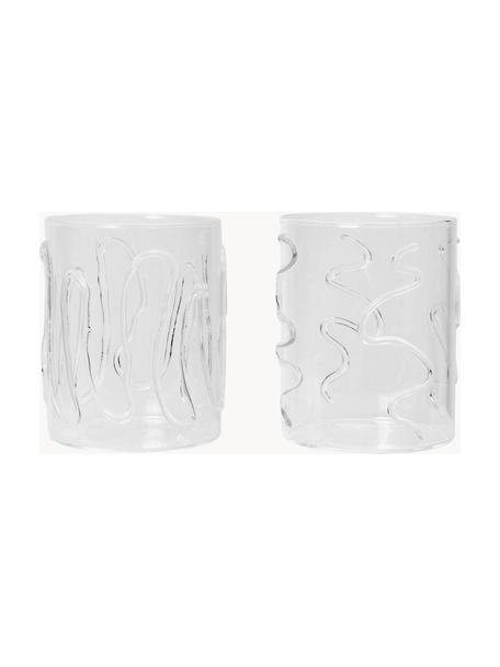 Verres à eau striés soufflés bouche Doodle, 2 élém., Verre, soufflé bouche, Transparent, Ø 8 x haut. 10 cm, 350 ml