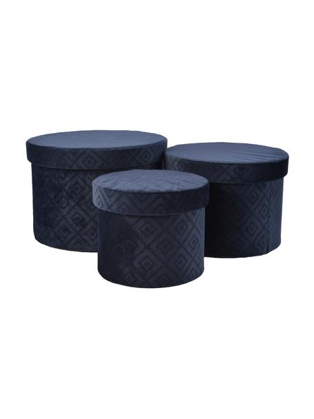 Fluwelen geschenkdozenset Trinity Caro, 3-delig, Polyesterfluweel, Donkerblauw, Set met verschillende formaten