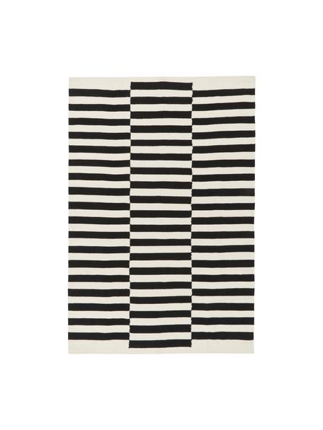 Ręcznie tkany dywan kilim Donna, Czarny, kremowobiały, w paski, S 80 x D 150 cm (Rozmiar XS)